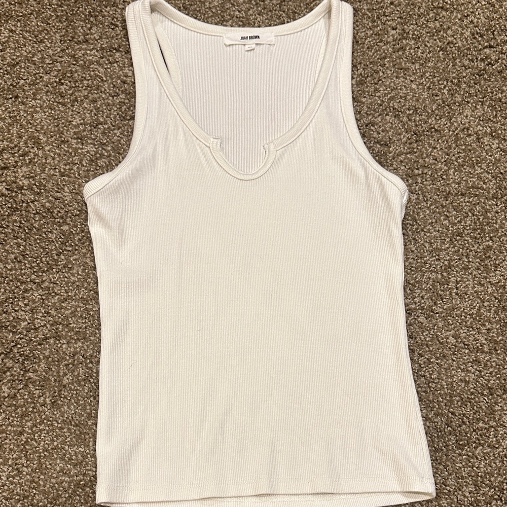 Joah Brown White Henley Ribbed Tank Top